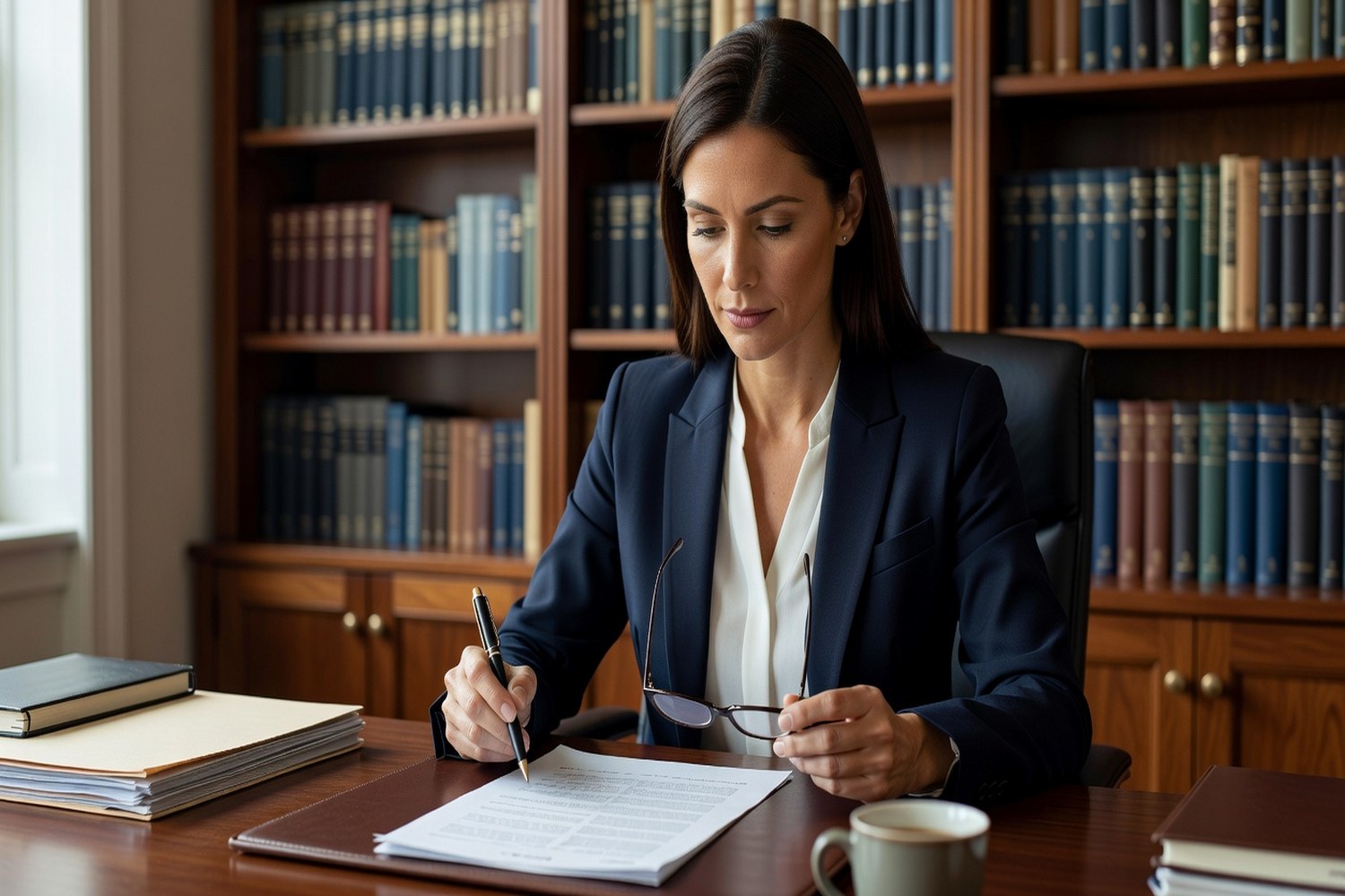 Professional woman reviewing loan terms for a 100000 dollar personal loan agreement