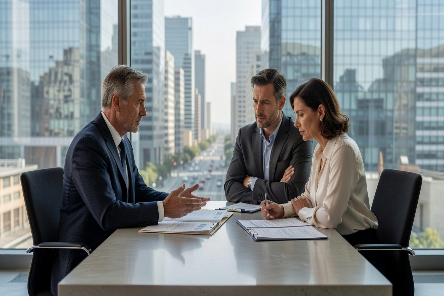 Couple meeting financial advisor to discuss qualifying for a 100000 dollar personal loan
