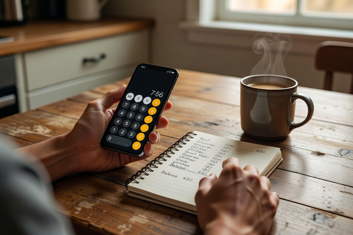 Person calculating budget on phone representing 3000 dollar business loan payment planning