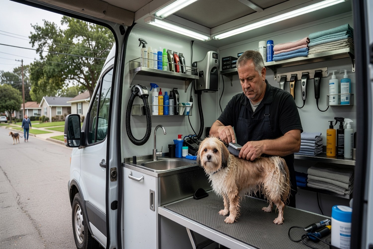 Mobile dog grooming business representing micro-business funded by a 3000 dollar business loan