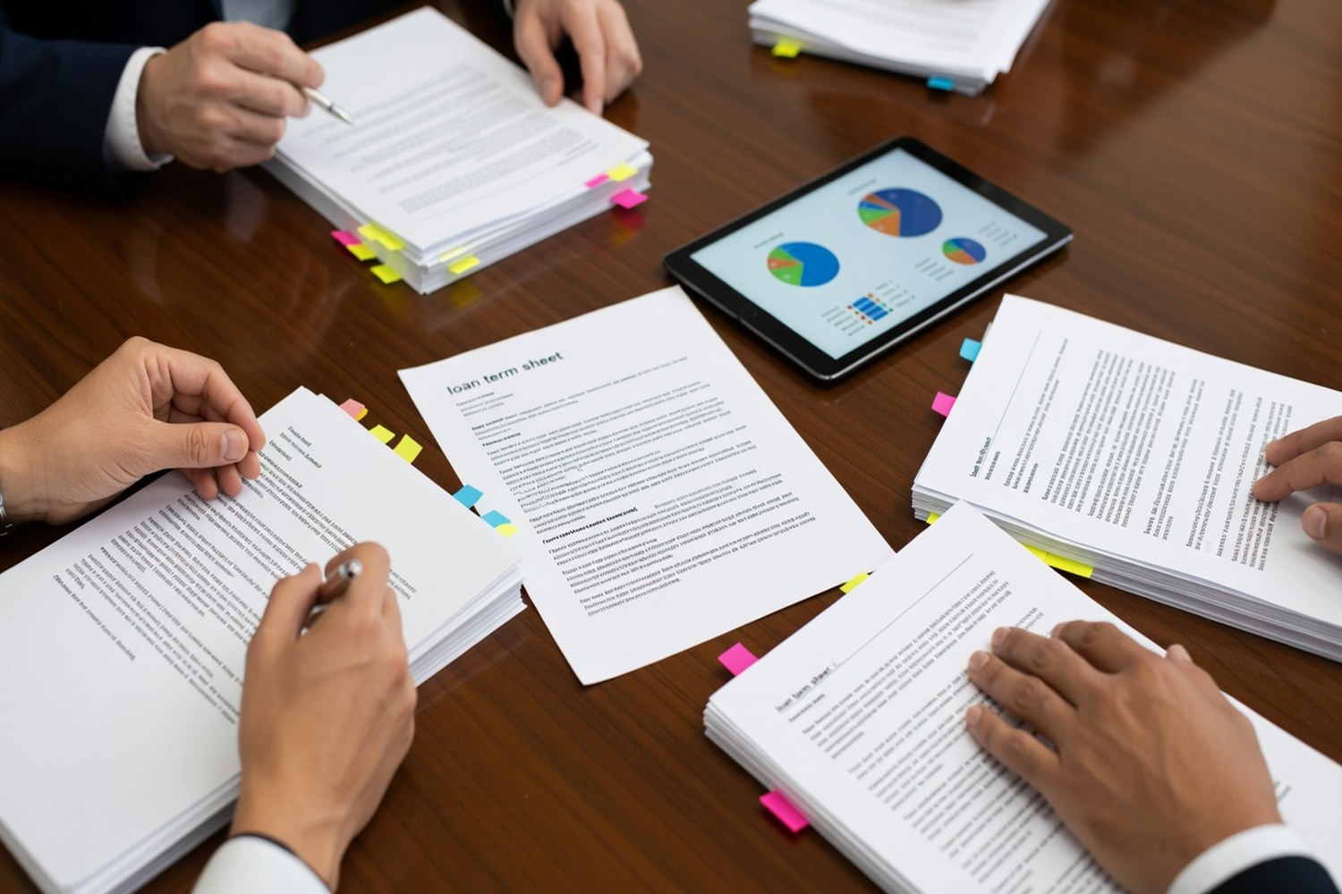 Loan documents and financial analysis representing 400000 dollar business loan comparison