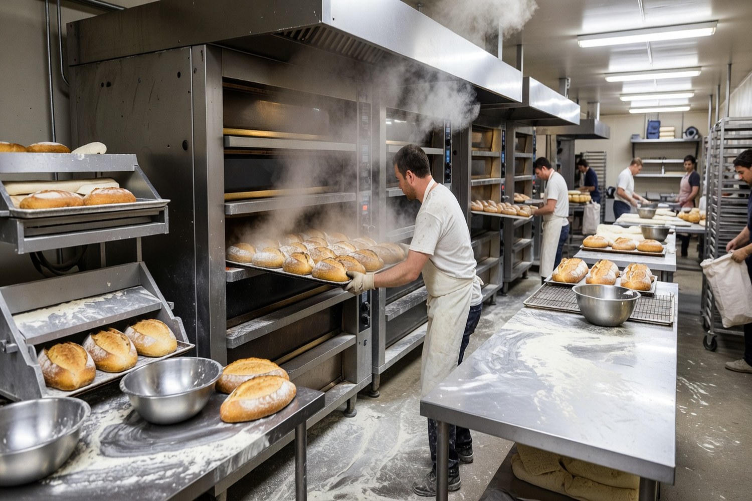 Commercial bakery kitchen representing equipment and expansion funded by 50K to 100K business loans