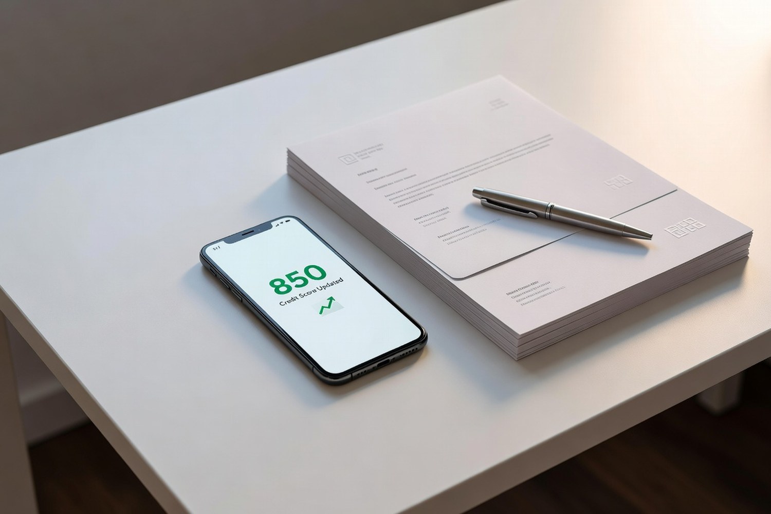 High credit score notification on phone next to multiple competitive loan offer letters