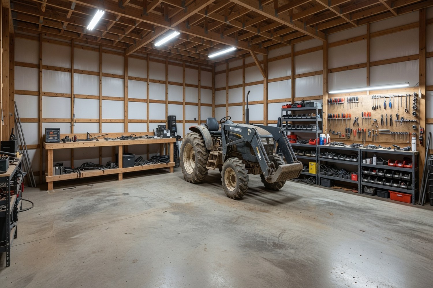 Completed pole barn interior used as workshop representing the value of barn financing