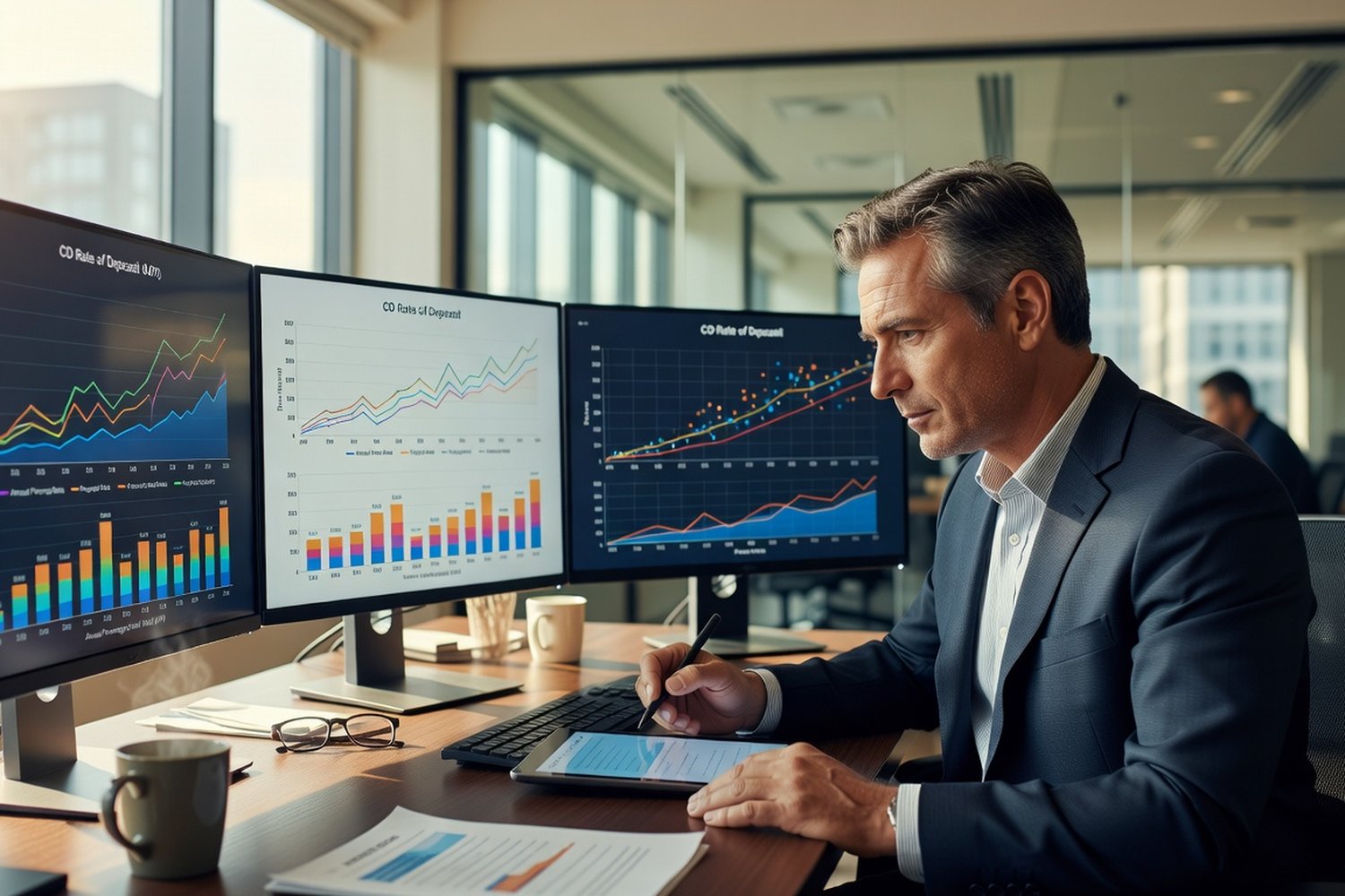 Financial analyst reviewing certificate of deposit rate forecast data