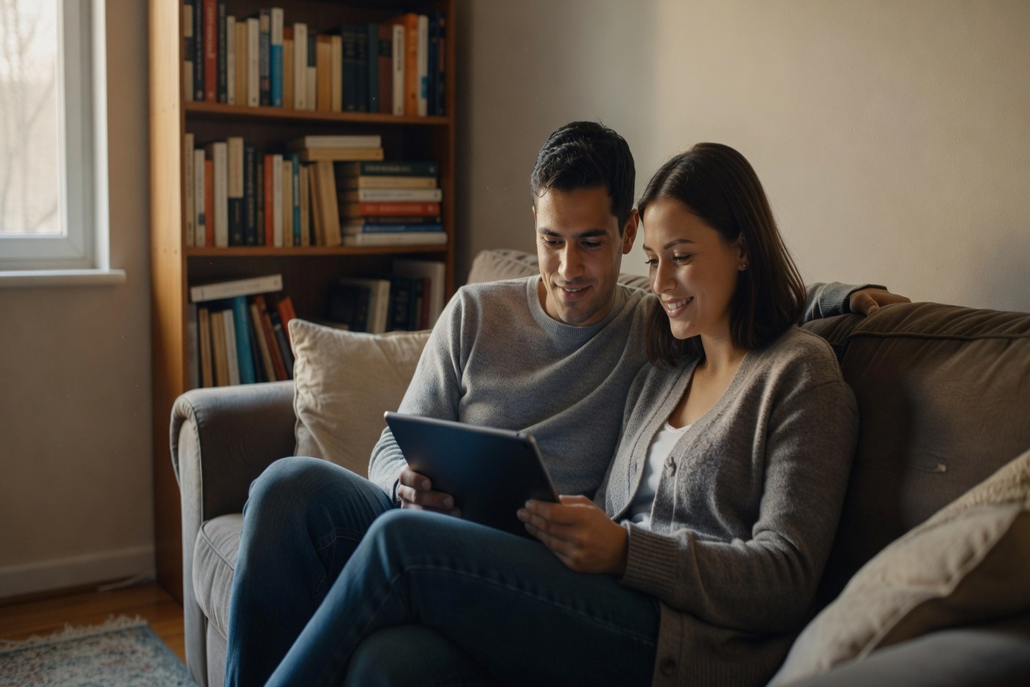 Couple reviewing personal loan options on a tablet representing the loan comparison process