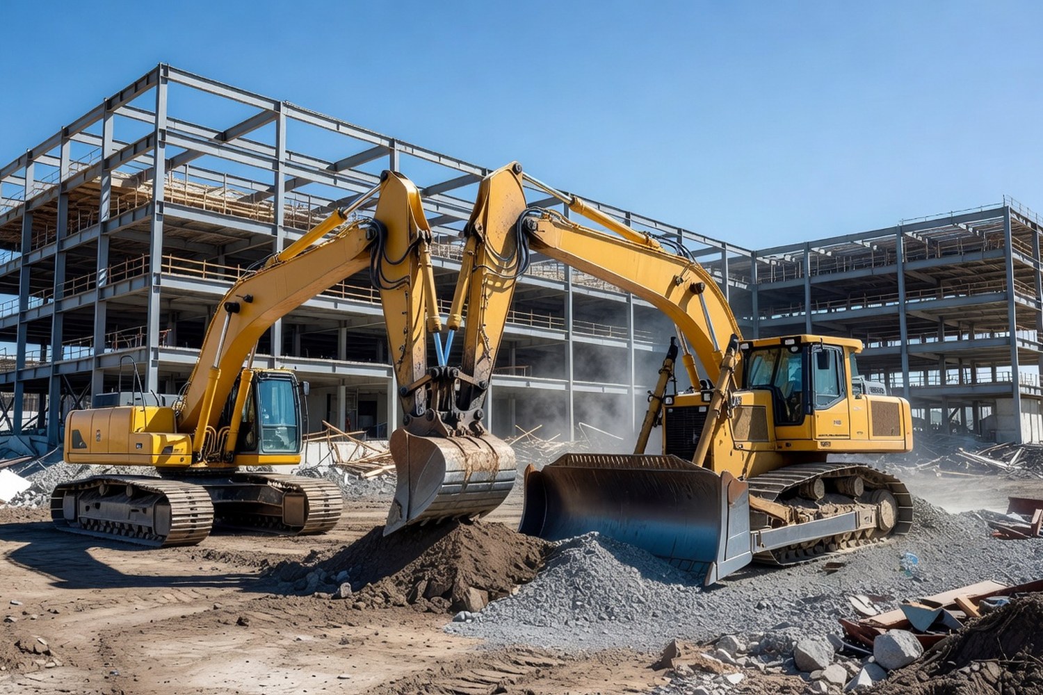 Heavy construction equipment at commercial job site representing capital needs funded by business loans