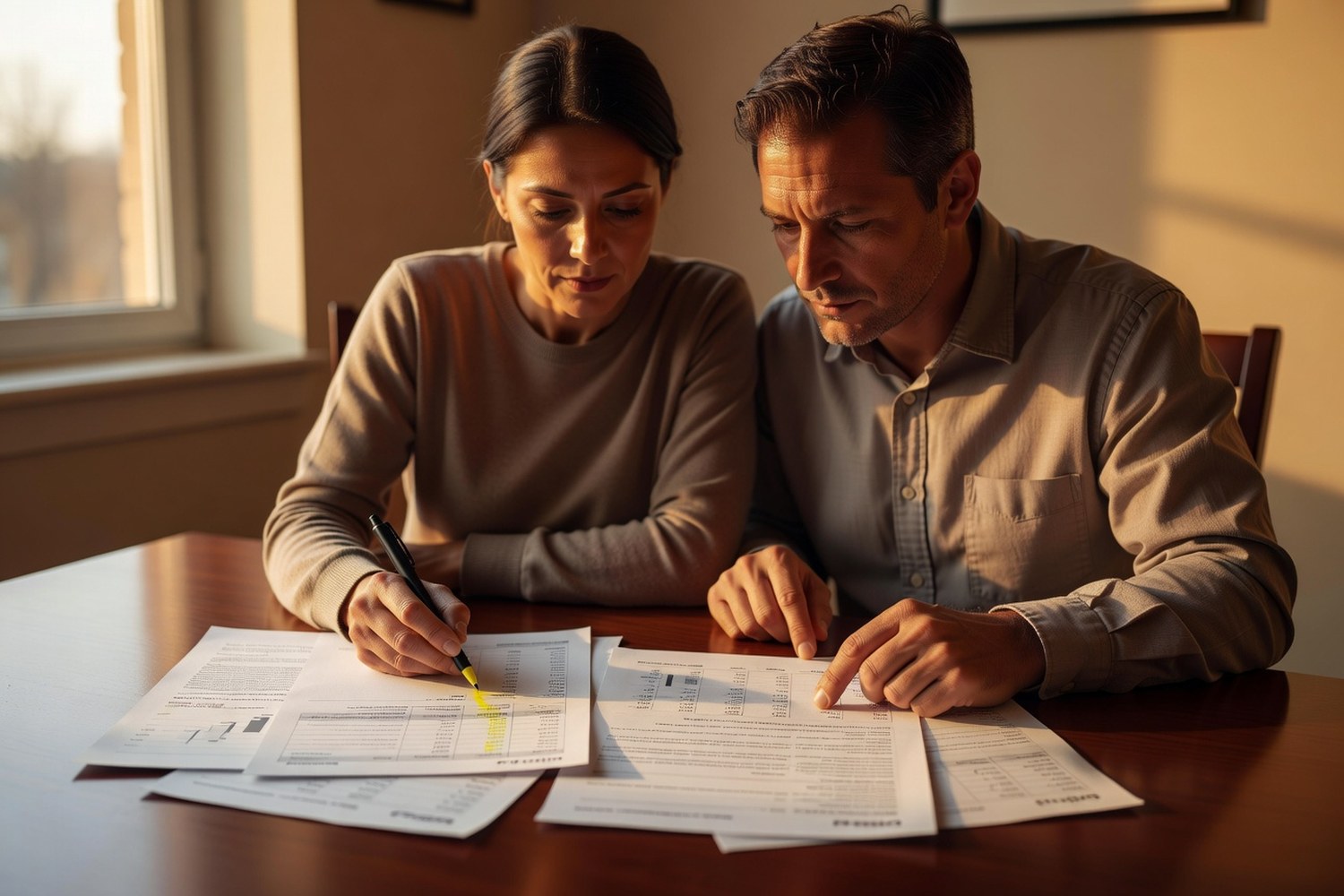 Couple reviewing and comparing personal loan offers at dining table