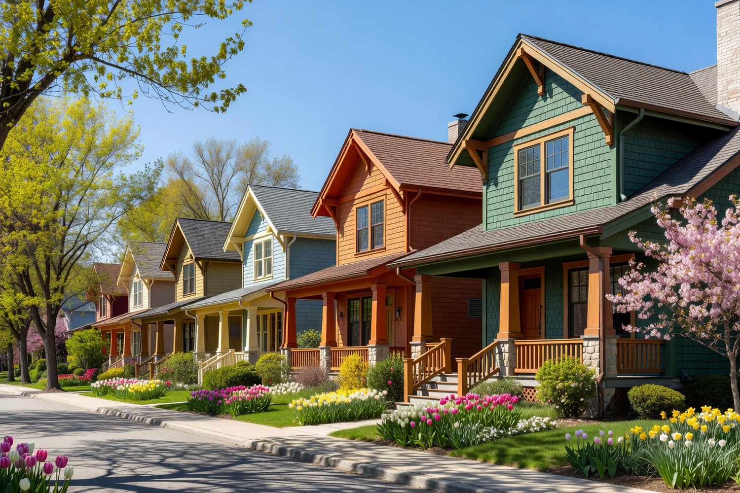Tree-lined street with craftsman homes representing mortgage rate shopping opportunities