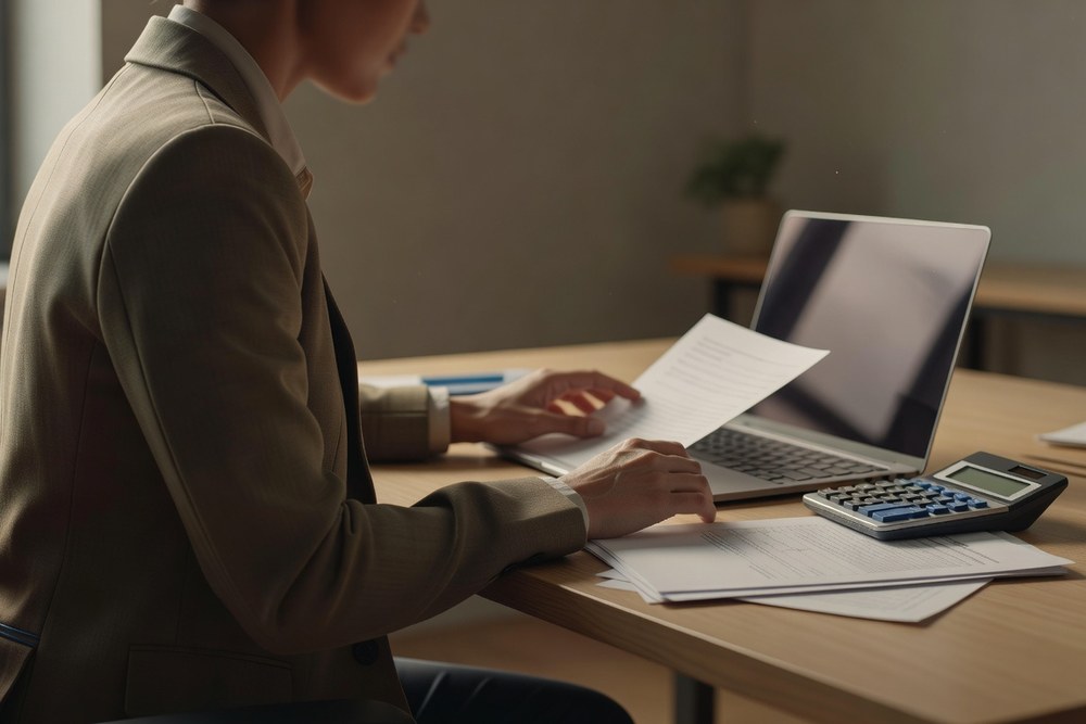 Person reviewing financial documents to calculate debt-to-income ratio for a personal loan