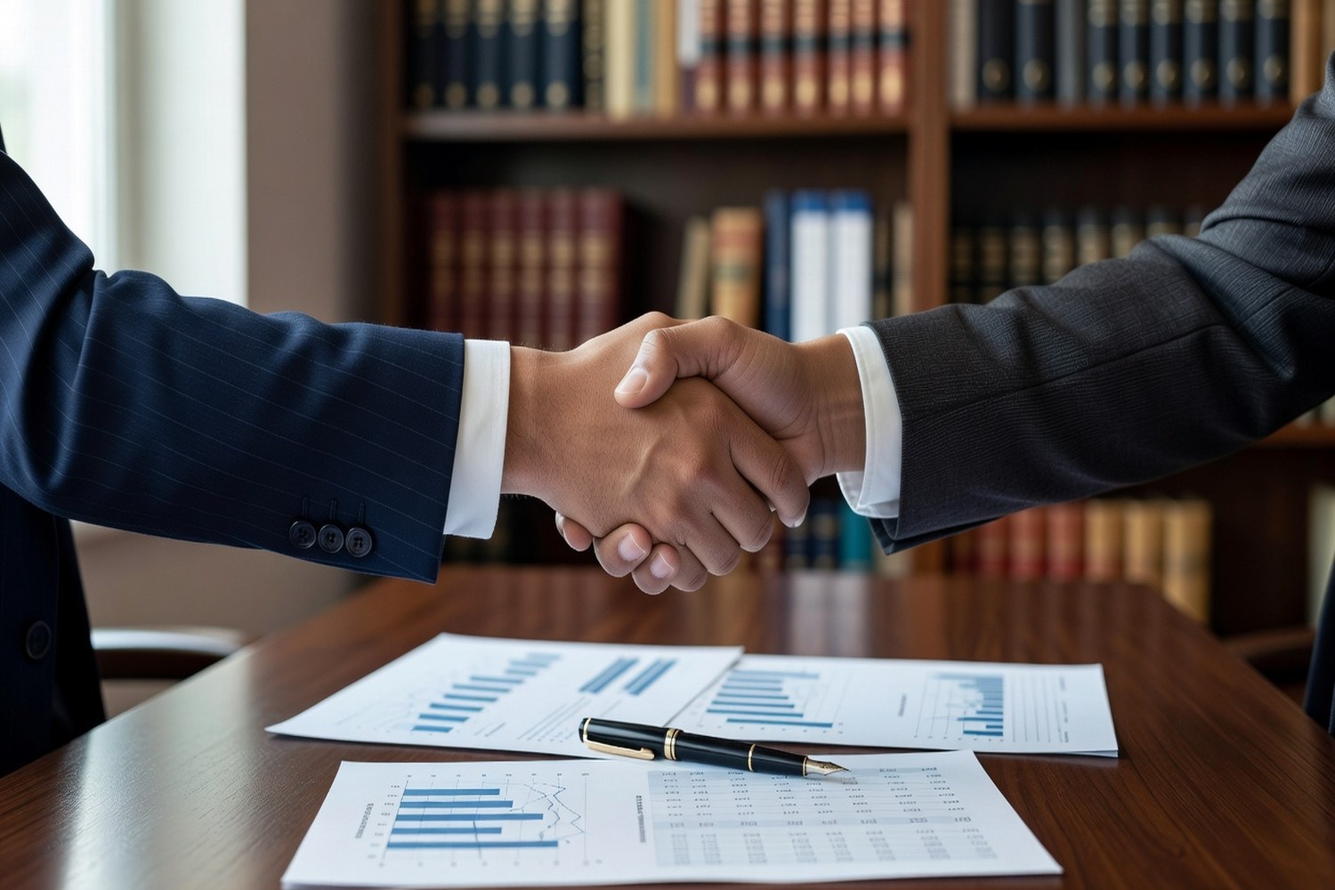 Handshake over financial documents representing FreedomPlus personal loan approval and terms