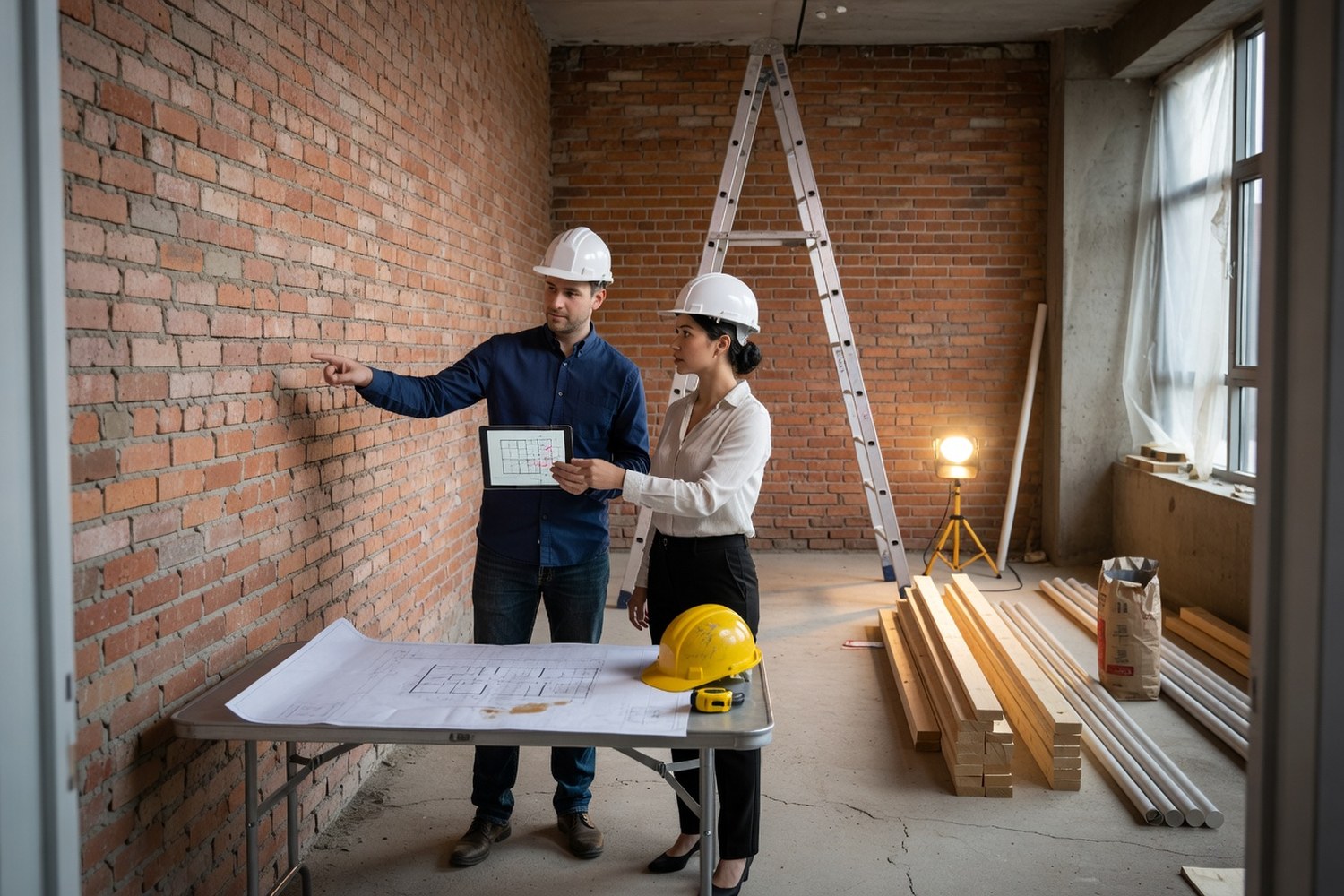 Business partners planning a retail renovation representing the types of loans available through Fundera marketplace