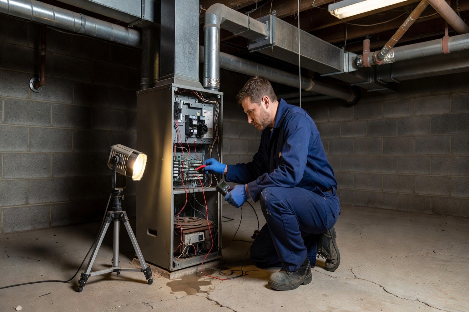 HVAC technician servicing furnace representing HVAC project costs and financing