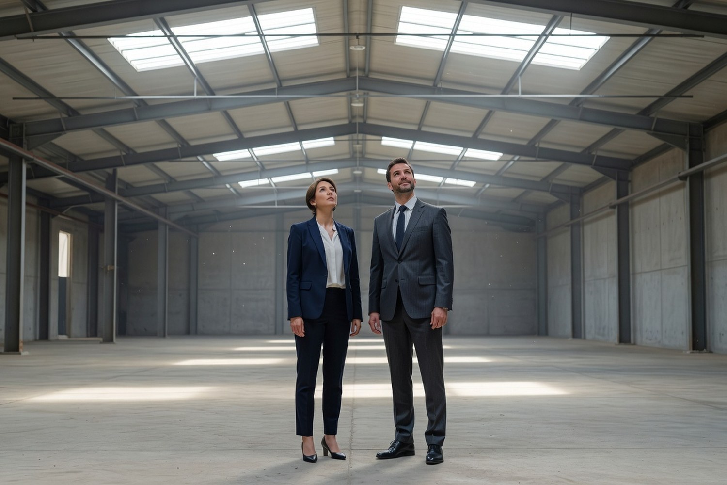 Business owner touring warehouse space for expansion funded by long-term business loan