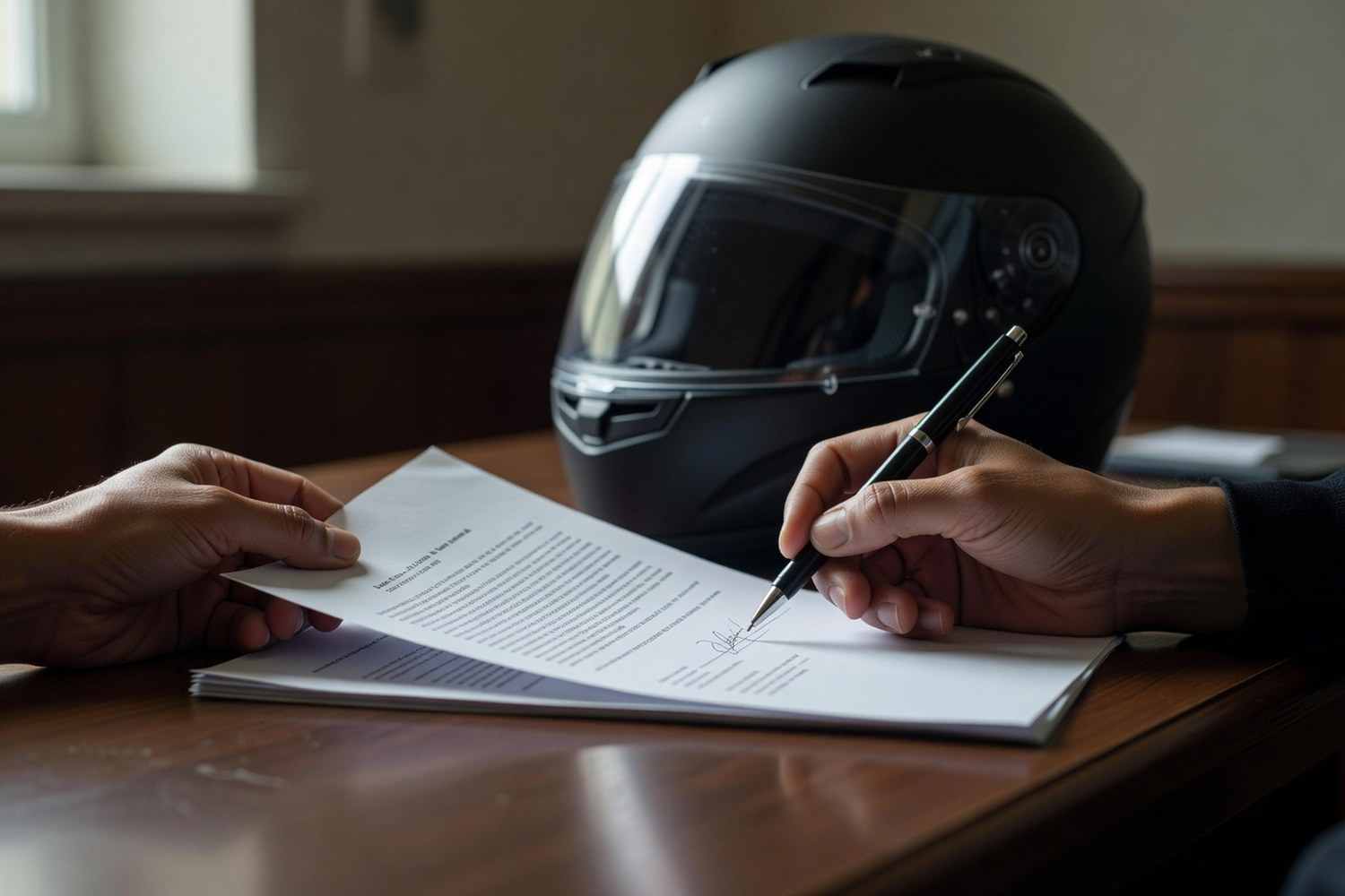 Person reviewing motorcycle loan documents representing personal loan rates for motorcycle purchases