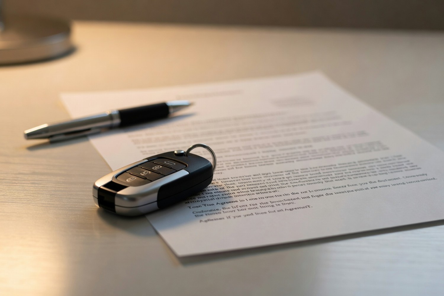 Car keys on loan documents representing OneMain Financial secured personal loan with vehicle collateral