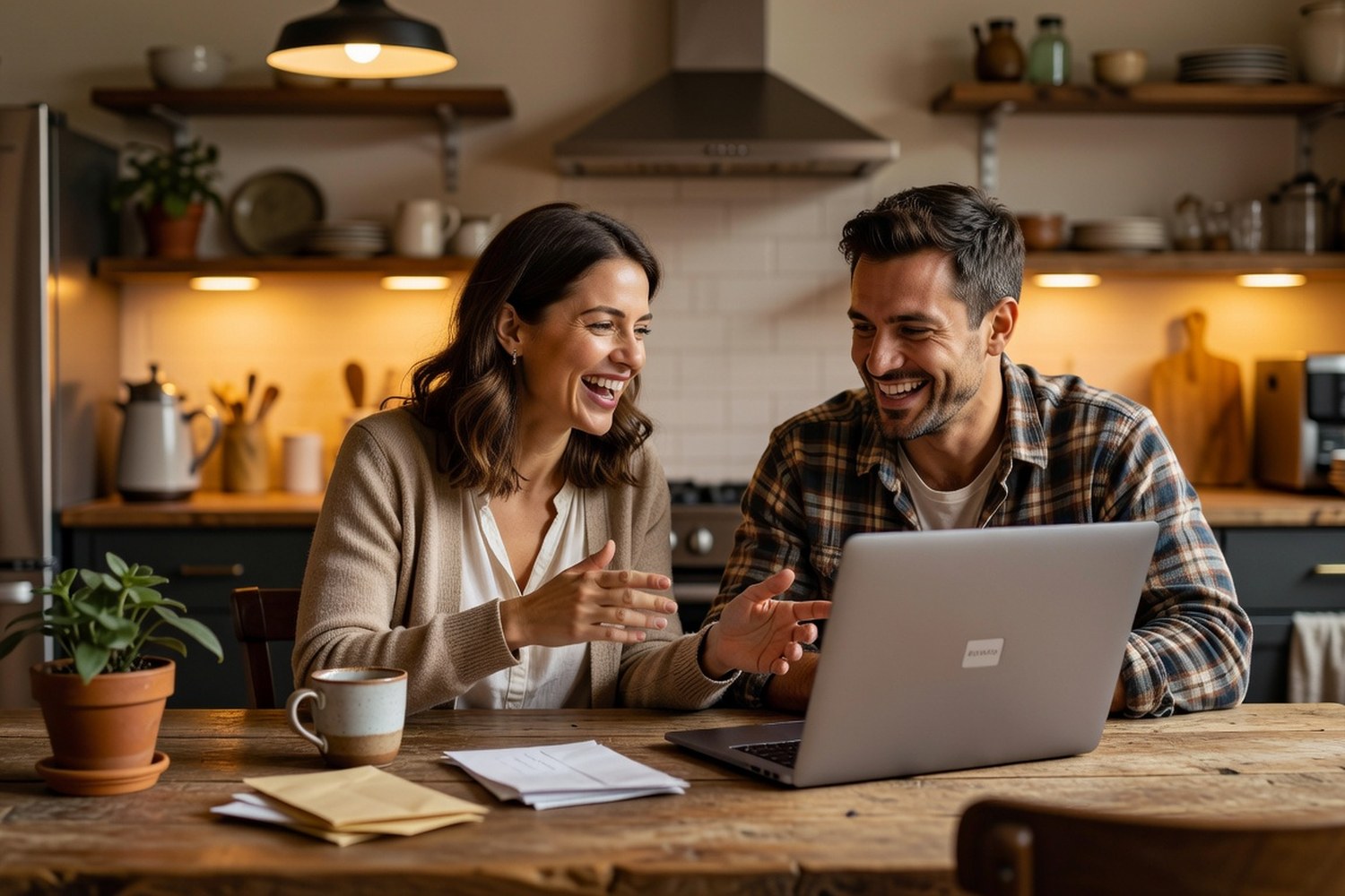 Couple celebrating personal loan approval at home