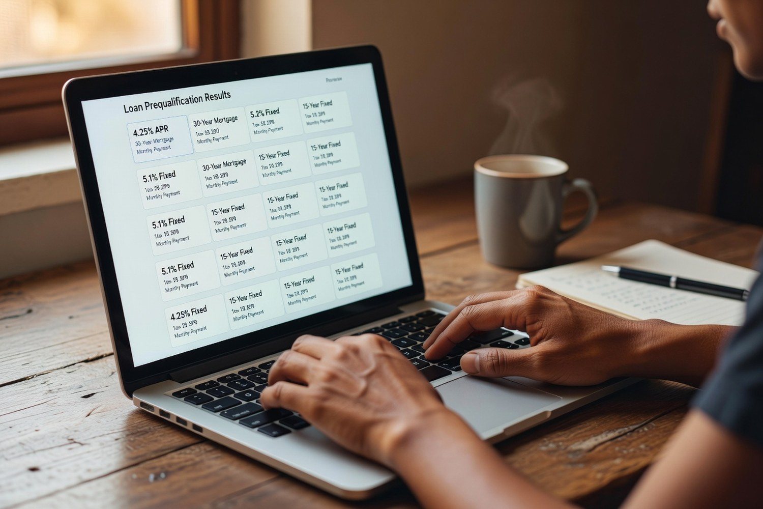Person reviewing prequalification results from personal loan lenders on laptop
