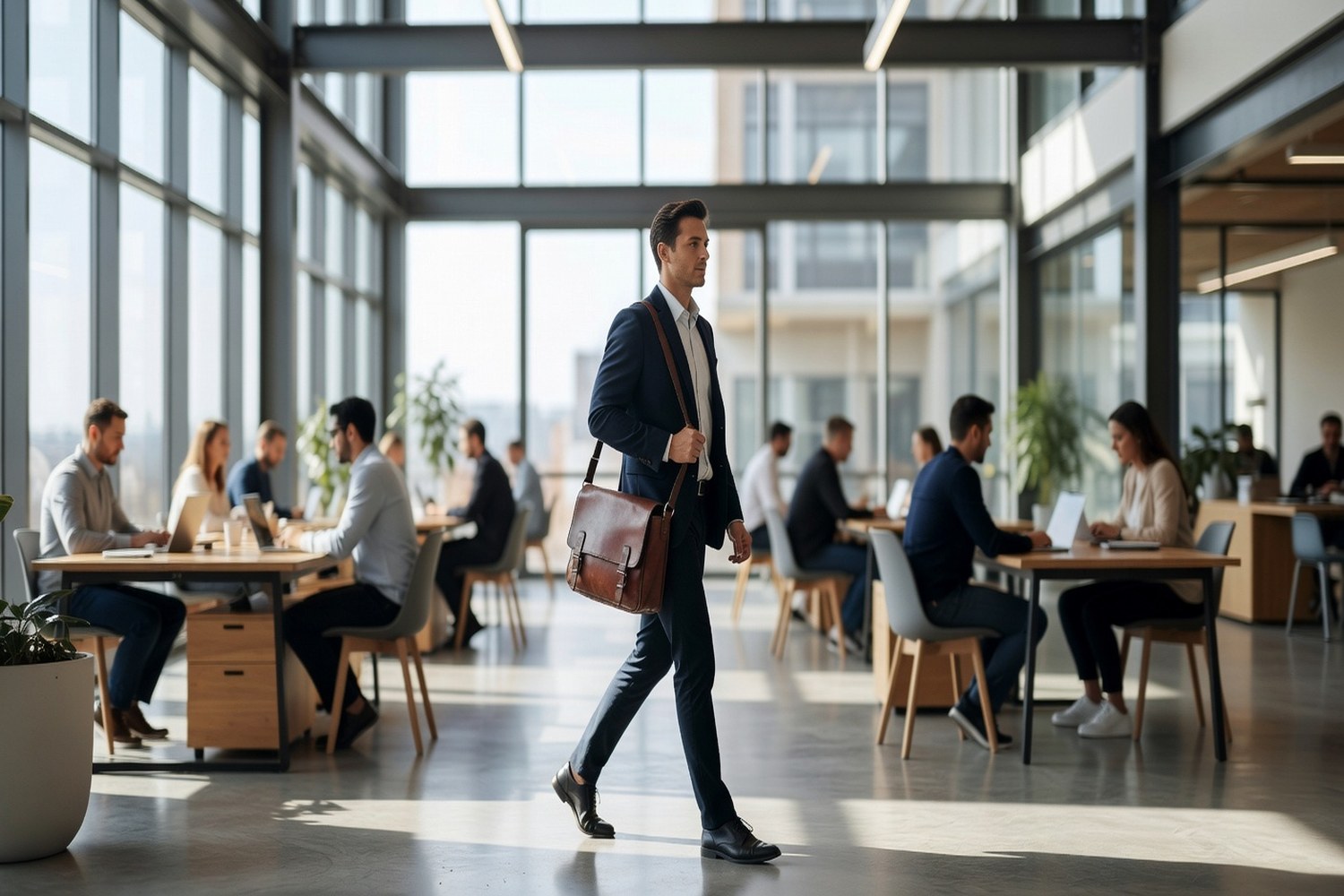 Professional in modern workspace representing SoFi member benefits and career services