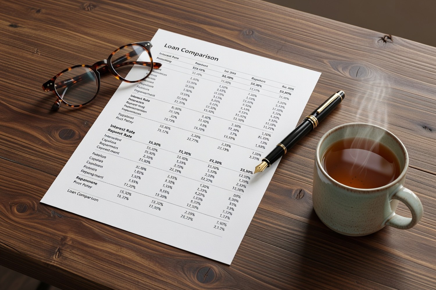 Loan comparison documents representing SoFi personal loan rates and terms review