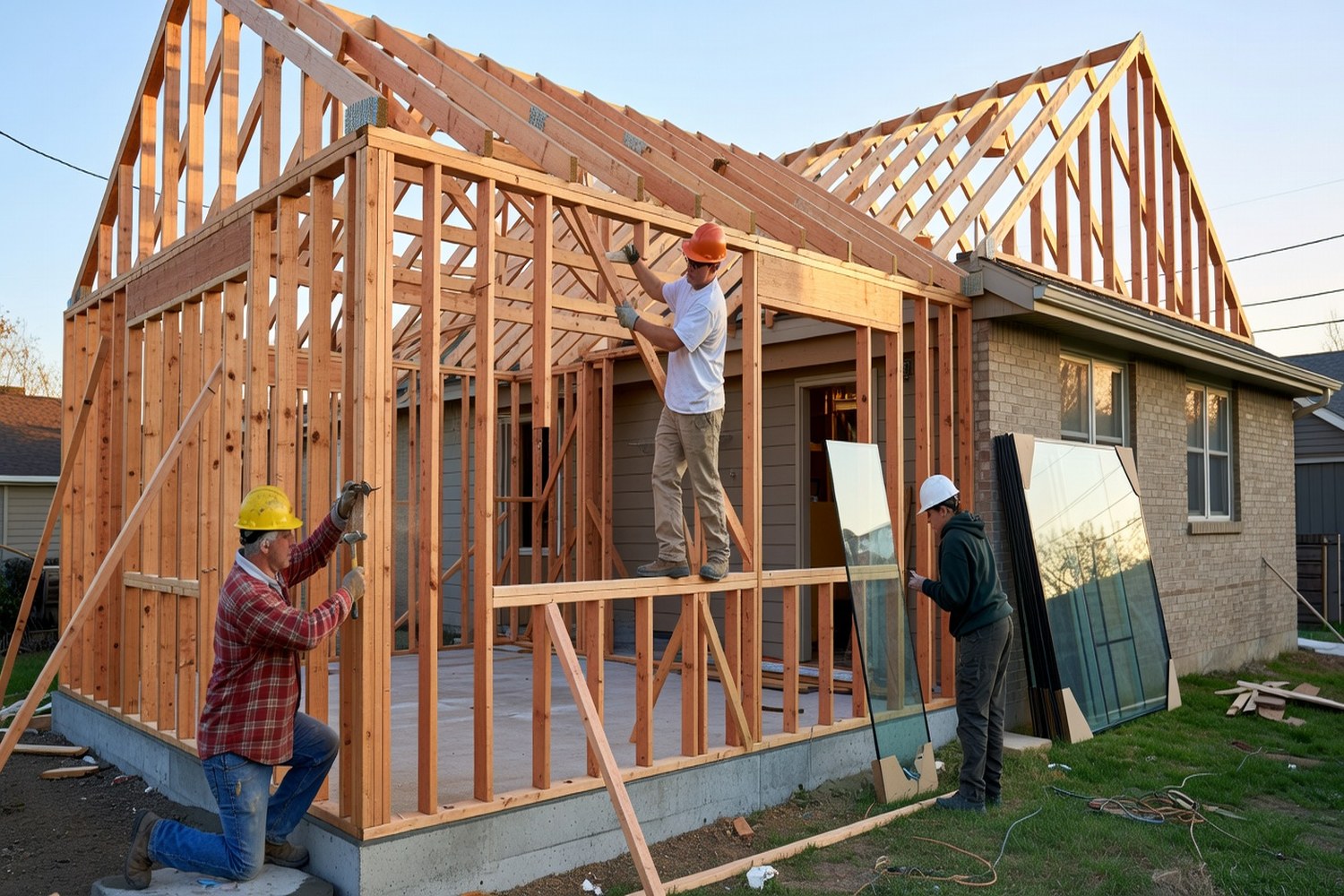 Sunroom addition under construction representing sunroom building costs and financing options