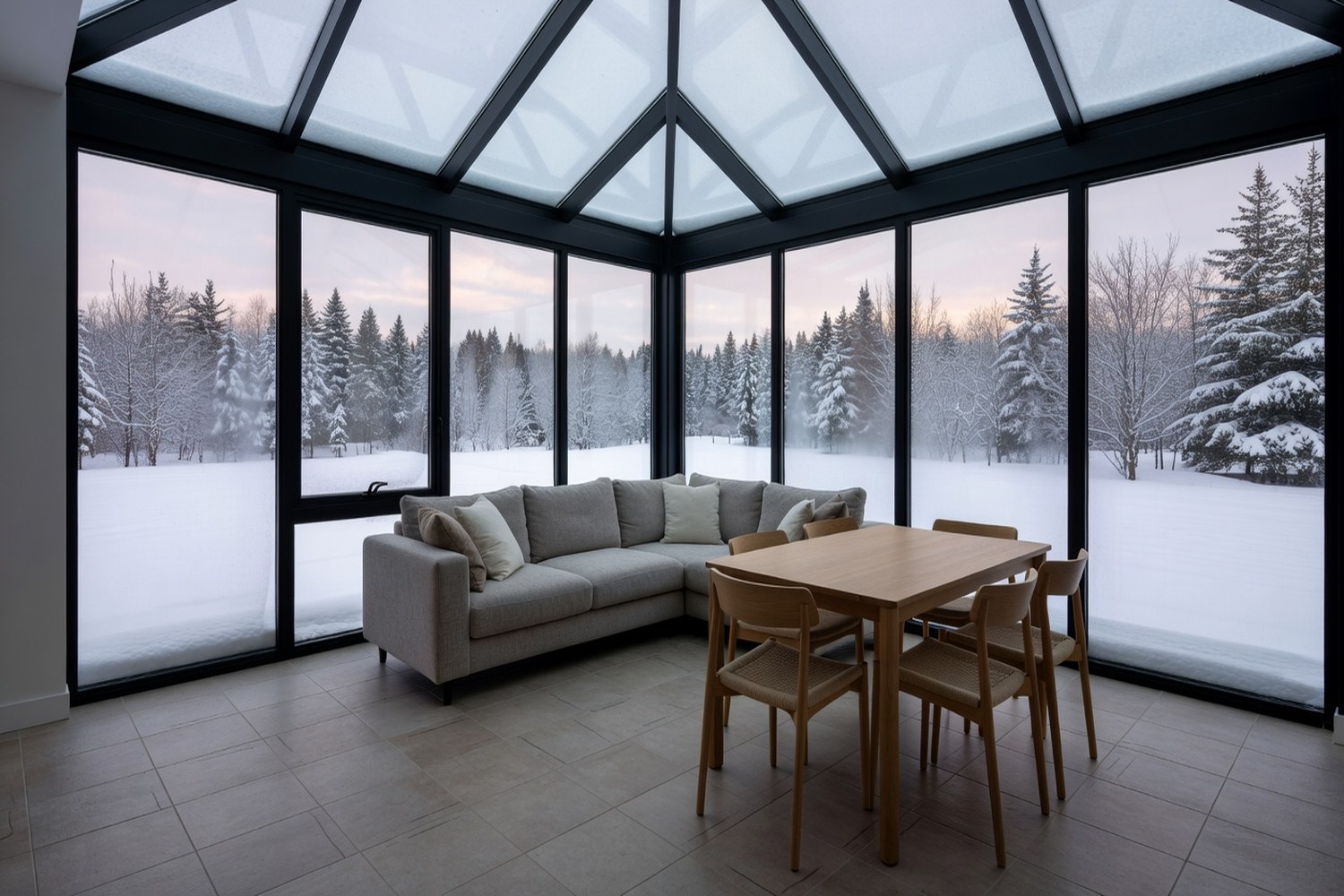 Four-season sunroom with glass ceiling representing the value of sunroom financing investment