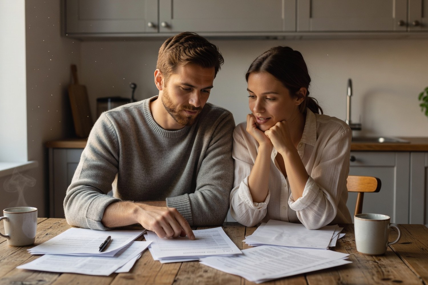 Couple reviewing mortgage paperwork affected by prime rate changes