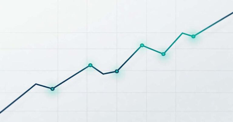 Wide upward sloping line chart in navy blue and teal on a light background representing a rising Treasury yield curve climbing from left to right with faint horizontal gridlines and glowing data points along the curve