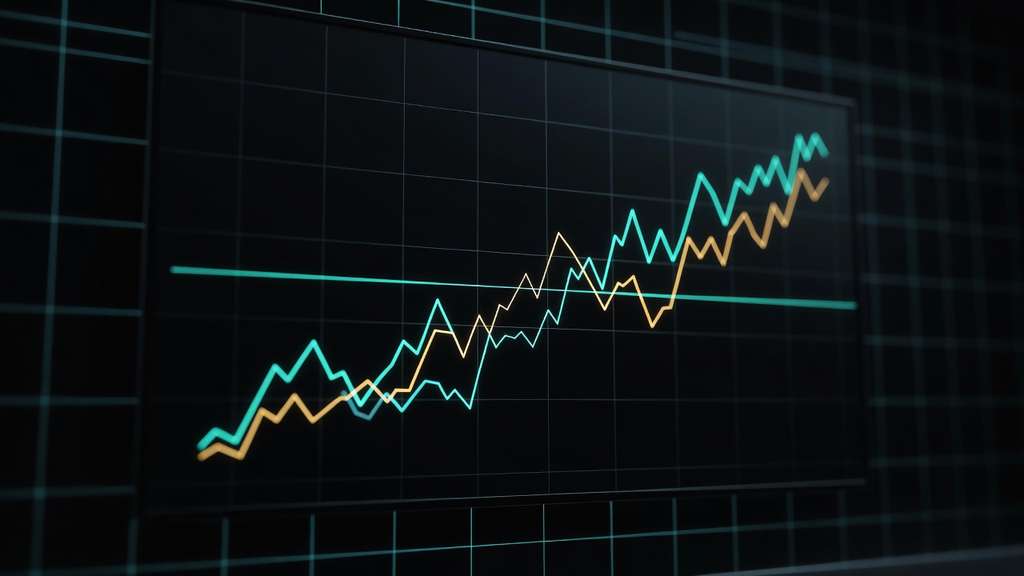 Abstract dark trading screen showing rising interest-rate and inflation trend lines against a two percent target line